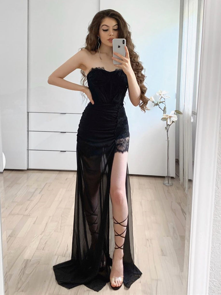Strapless Black Lace Prom Dresses ...